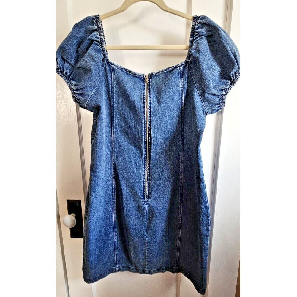 NWT ROSIE HARLOW puff sleeve square‎ neck women Sz 1X DENIM dress - Picture 2 of 10